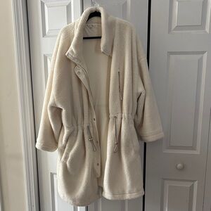 Lane Bryant Cream Teddy Sherpa Coat with Drawstring Waist